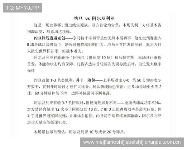 世界杯约旦对阵阿尔及利亚比赛阵容预测与战术分析全面解析